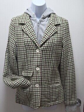 2005 Like NEW Wool Houndstooth 3 Butto Blazer Jacket Layered Hooded Sweatshirt